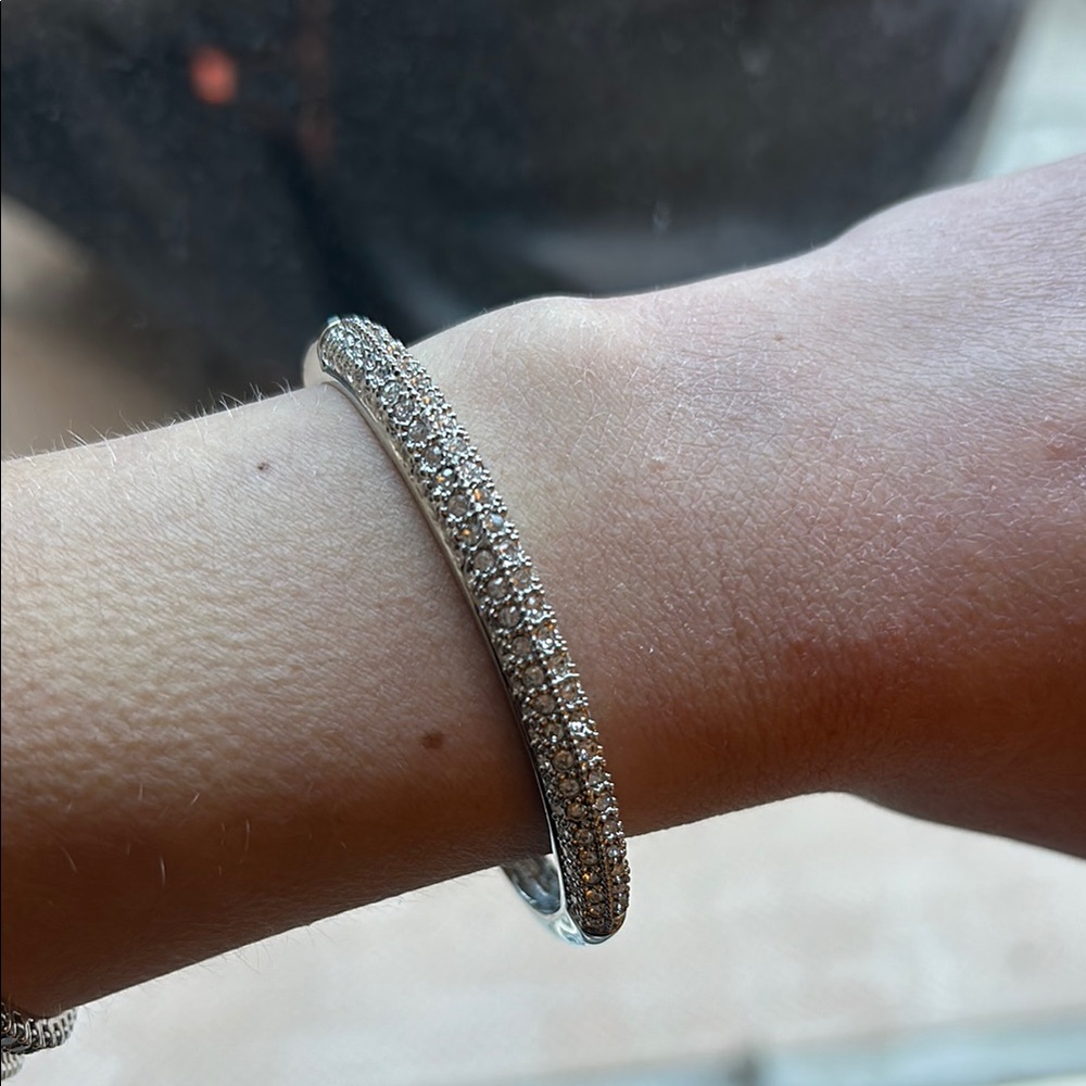 Lia Sophia Elegant Silver Bangle with rhinestone Accents